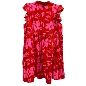 UNBRANDED pink red tied ruffled floral tunic dress sz L